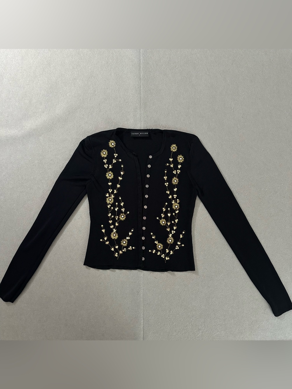 Karen Millen Black Long-Sleeve Cardigan with Gold Embellishments